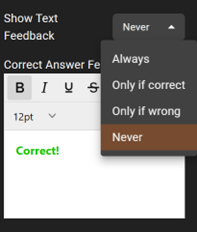Feedback response options panel, available view options drop down menu